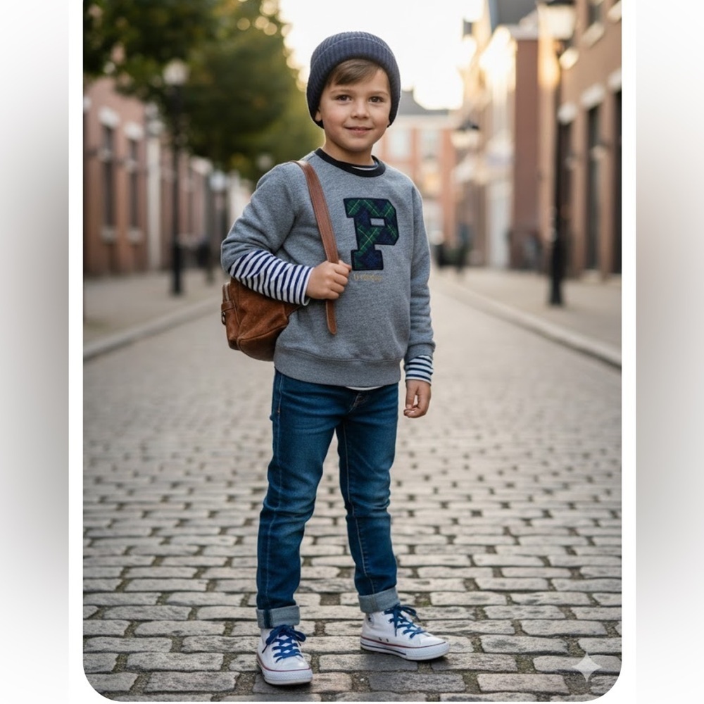 POLO RALPH LAUREN BOYS CREWNECK SWEATSHIRT LARGE (14-16) YOUTH Plaid Patch